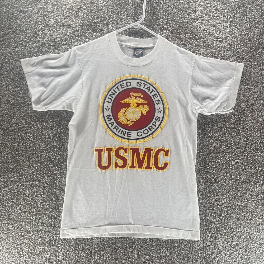 Vintage USMC Shirt Mens Medium White Marine Core Single Stitch 90s Military Crew